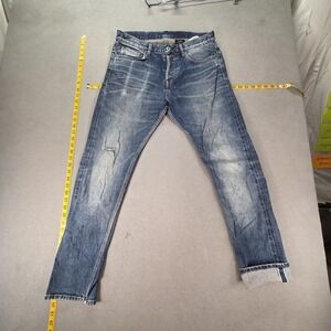 H&M Jeans Mens Blue Med Wash Slim Tapered Button Fly Distressed Fits 30x30